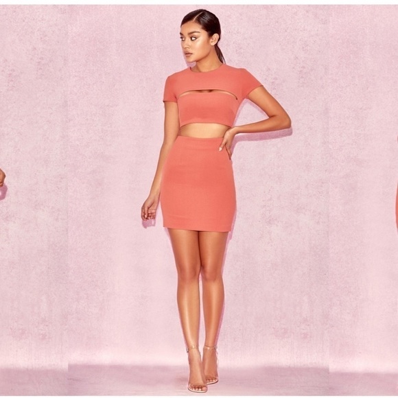 NWT House of CB Salmon Coral Cutout Short Sleeve Bodycon Mini Dress Size M - Picture 8 of 15